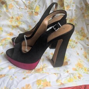 Jessica Simpson Black and Pink Slingback Heels